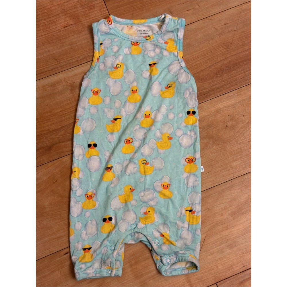 Posh Peanut Baby Boys 12-18 Months Rubber Duckie Bubbles Romper Outfit VGC